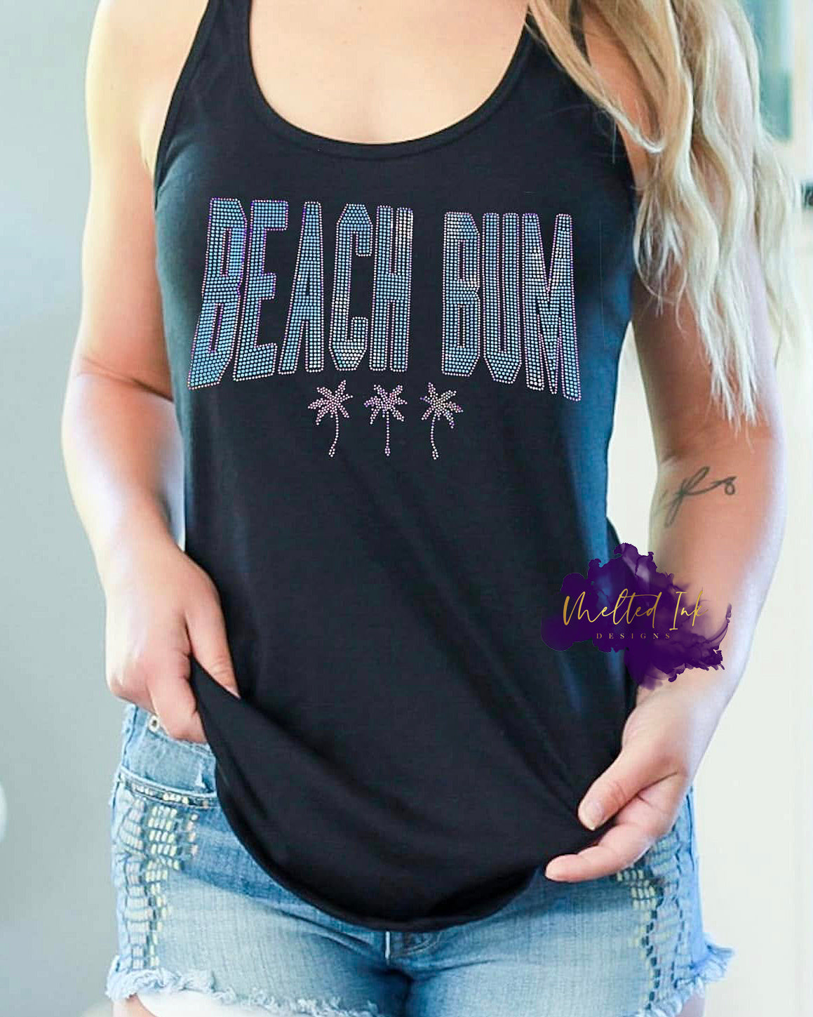 Beach Bum graphic design with bold block letters and palm tree design