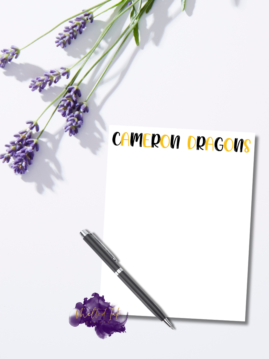 Custom notepad with a school name at the top, designed for teachers, students, and staff to write notes, lists, and reminders.