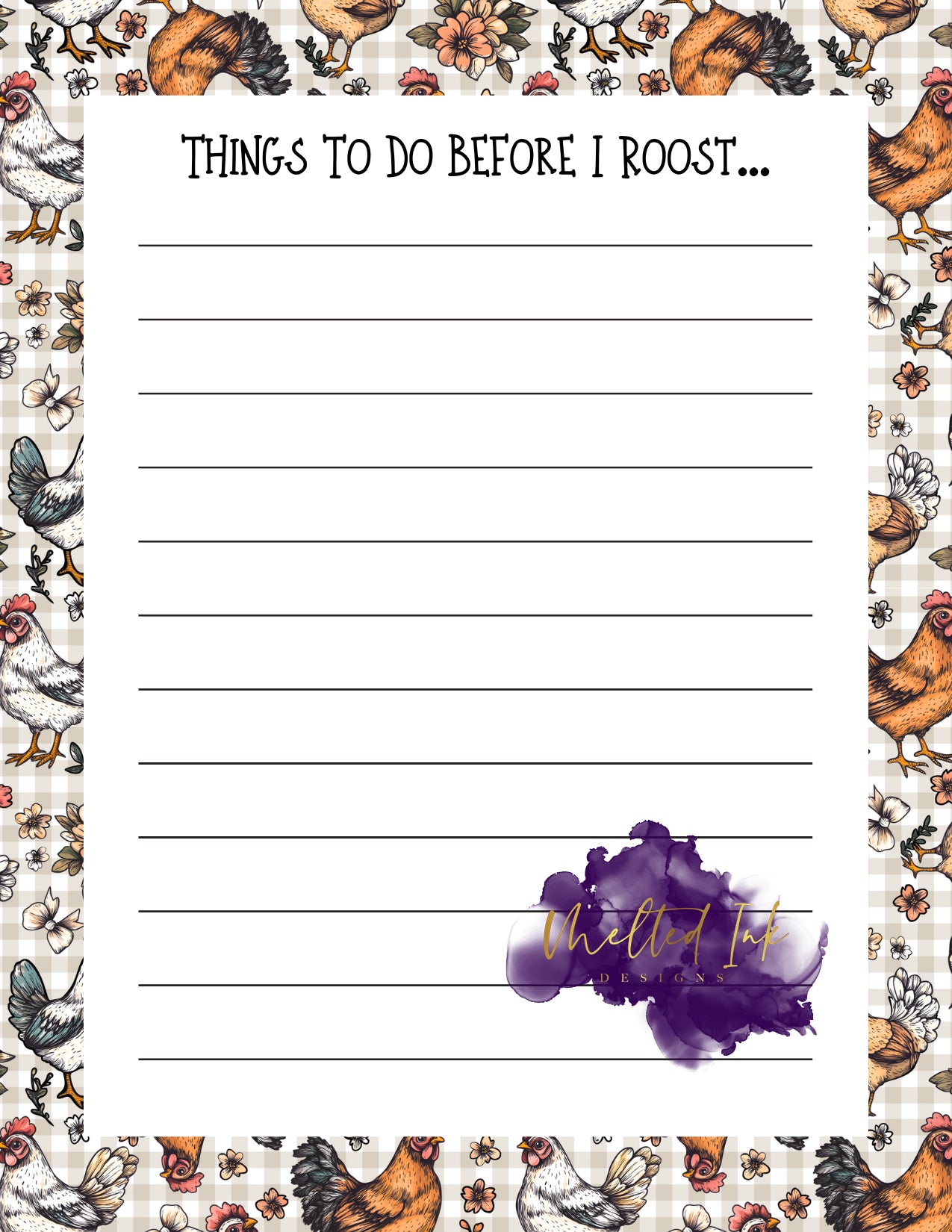 Things to Do Before I Roost – Cute Chicken Notepad
