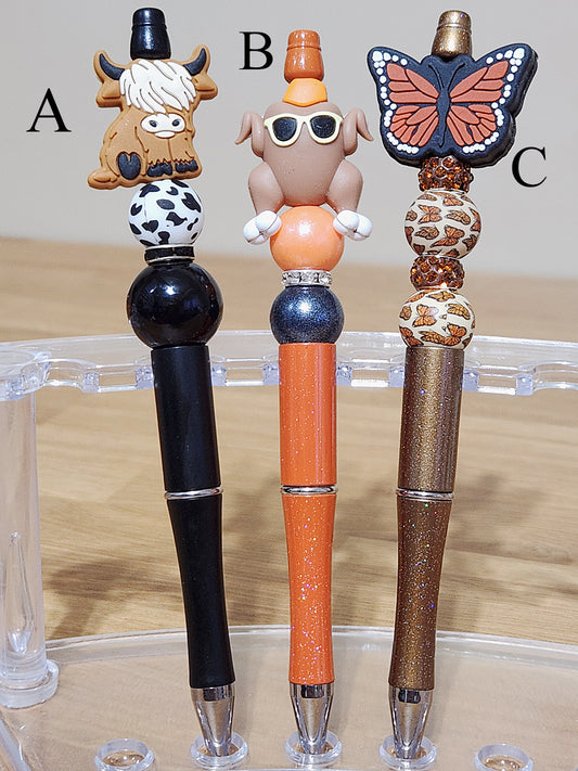 Beaded Ink Pens – Turkey, Cow, and Butterfly Designs