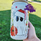 Floral Santa Ghost Glass Can