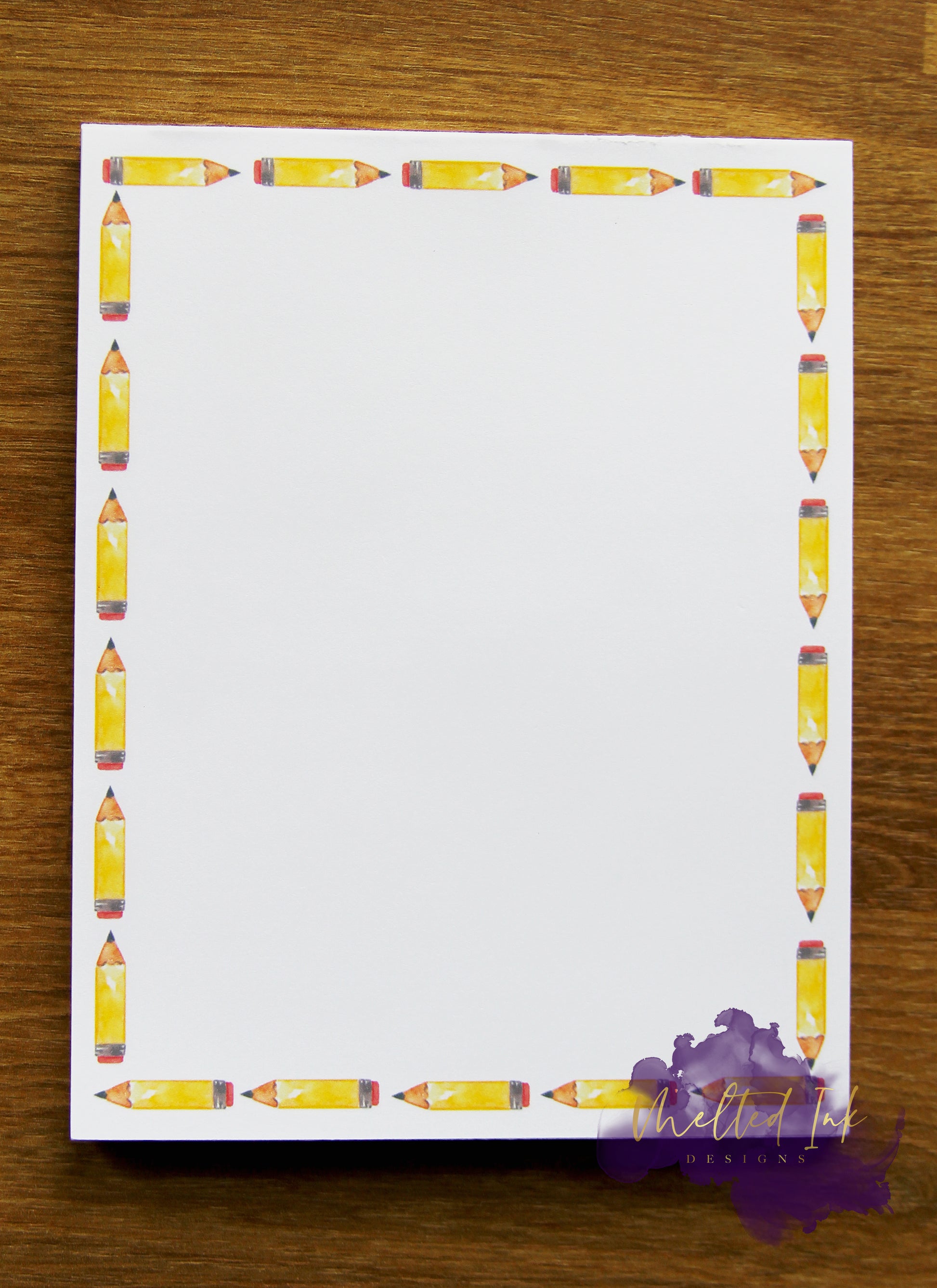 Photo is of a 4.25x5.5 notepad that has a pencil border around it. 