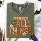A shirt with the words “ALL THE FALL THINGS” in bold lettering with plaid textures, pumpkins, flowers, and fall leaves. A cozy autumn design perfect for fall shirts, sweatshirts, and seasonal apparel.