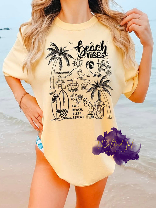 Summer shirt design featuring beach graphics and tropical vibes