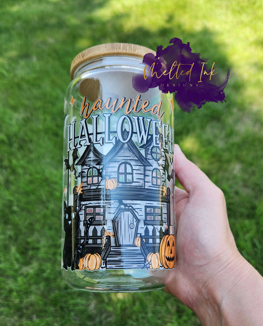 Haunted Halloween Glass Can