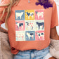 Cow print shirt design with colorful patchwork design featuring different cow illustrations