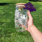 Floral Skellie Glass Can