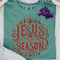 Photo is a mock up of design and is red and says Jesus is the reason for the season. 