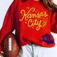 Photo is a mock up of design. Design is colored golden yellow and says Kansas City. Includes a little football on the design. 