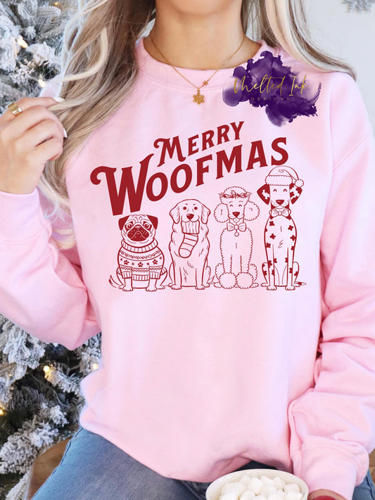 Merry Woofmas with Pug, Dalmation, Poodle and Lab Dogs