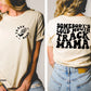 Additional picture shows pocket design with the main design on back of shirt. Pocket design says track mama and has a picture of a cleat with wings. 