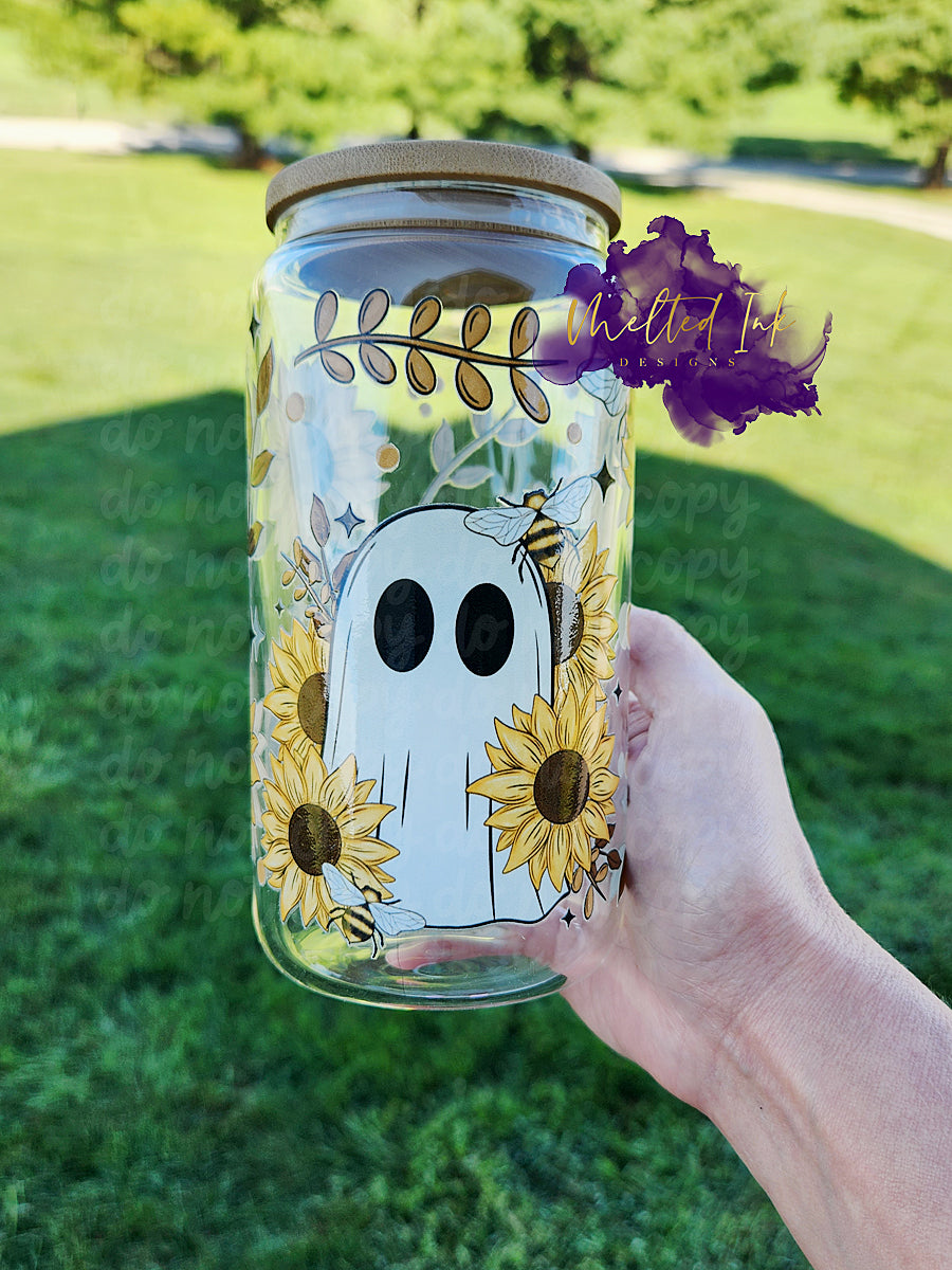 Sunflower Ghost Glass Can