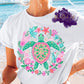 Beach shirt design featuring floral sea turtle artwork